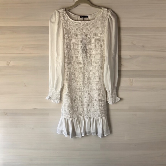 KRISA White Smocked L/S Mini Dress Bridal Shower Size S NWT Sold on Revolve - Picture 4 of 11